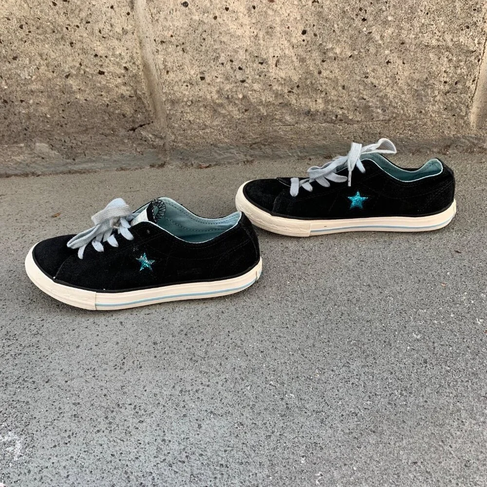 CONVERSE One Star Low Top Sneakers Girls 2.5 34 Y2K Black Suede Running Shoes